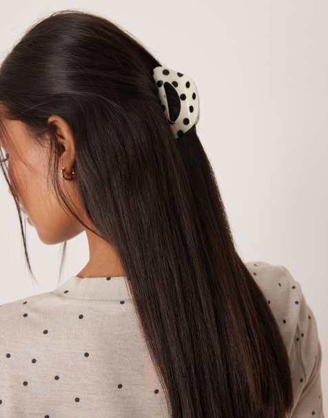 Sui Ava cloud medium size polka dot hair claw clip in black and white - view 1