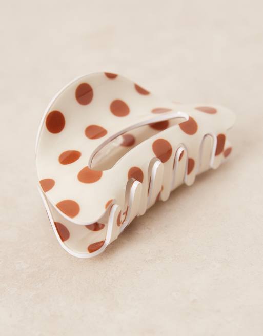 Sui Ava cloud medium size polka dot hair claw clip in brown and white, 2 of 3