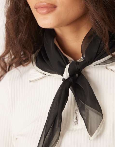 Sui Ava contrast edge scarf in black and white - view 1