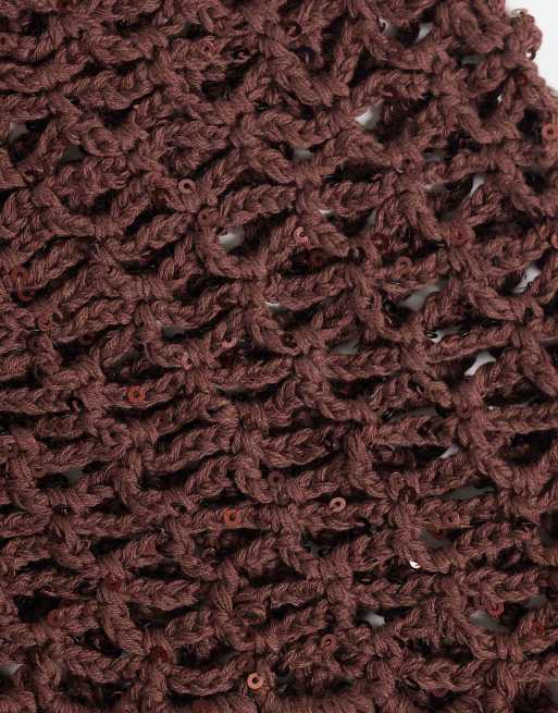 Sui Ava crochet sequin hat in chocolate brown, 2 of 3