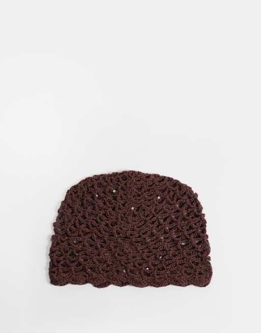 Sui Ava crochet sequin hat in chocolate brown, 3 of 3