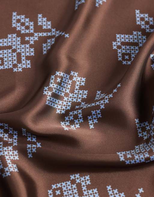 Sui Ava cross stitch rose scarf in brown and blue, 3 of 3