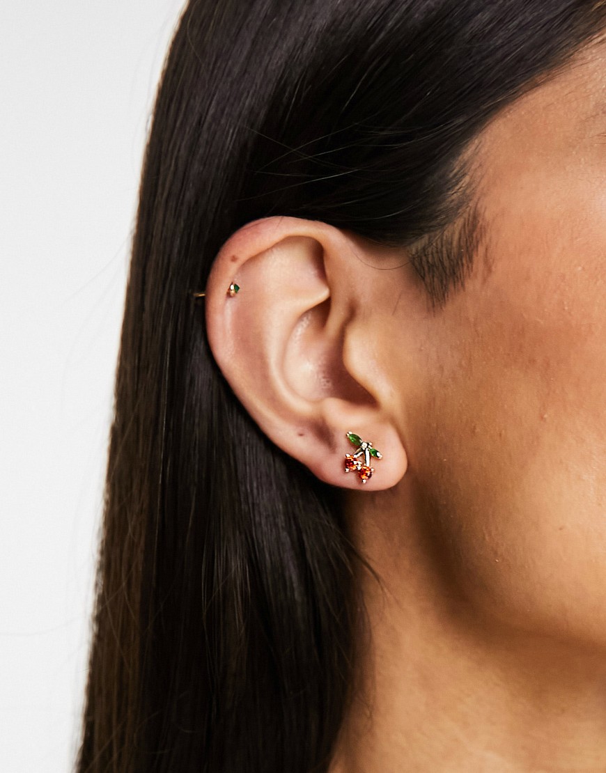 SUI AVA crystal cherry stud earrings-Gold