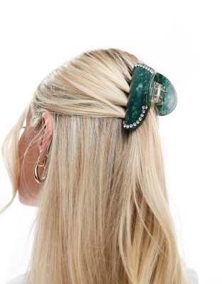 Sui Ava Crystal Heart hair claw in green marble