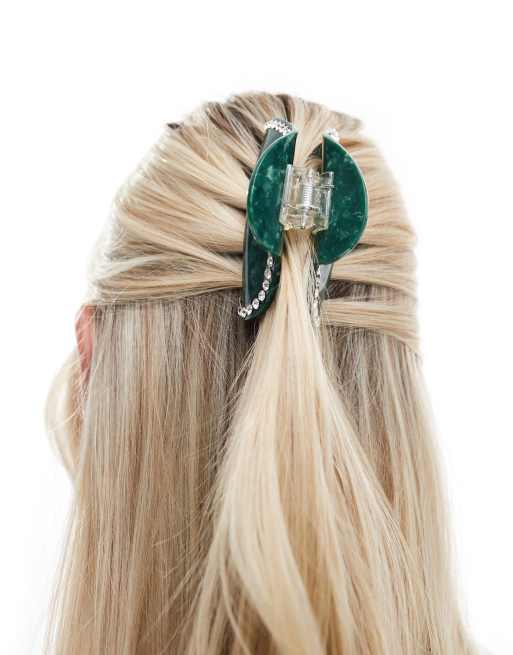 Sui Ava Crystal Heart hair claw in green marble, 2 of 4