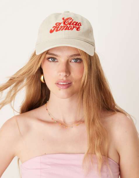Sui Ava Everday Ciao Amore slogan cap in beige - view 1