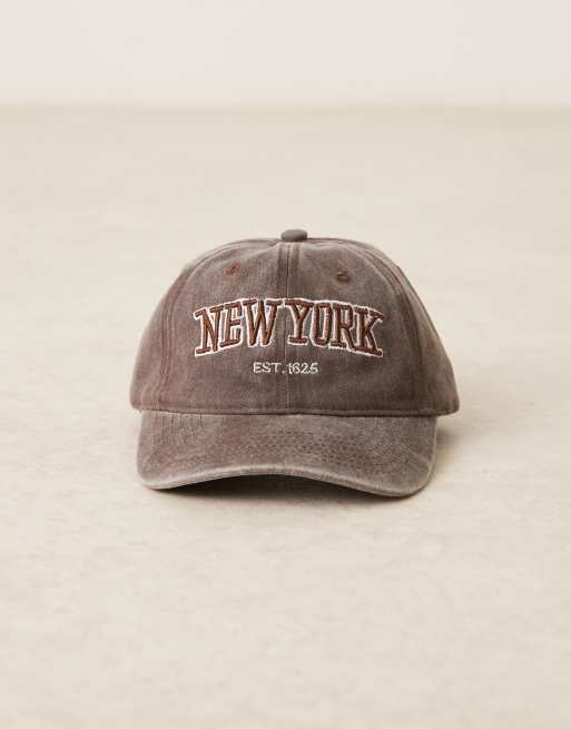 Sui Ava everyday New York slogan washed cap in brown, 3 of 3