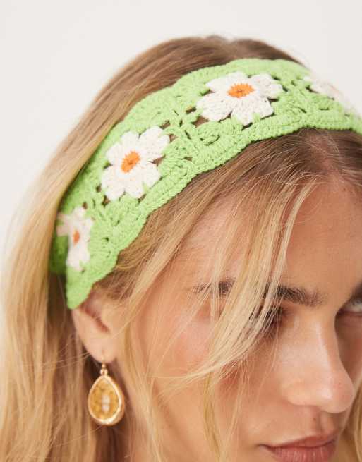 Sui Ava - Fascia per capelli all'uncinetto verde a fiori, 2 di 3