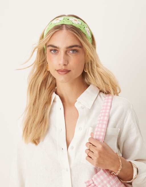Sui Ava - Fascia per capelli all'uncinetto verde a fiori, 3 di 3