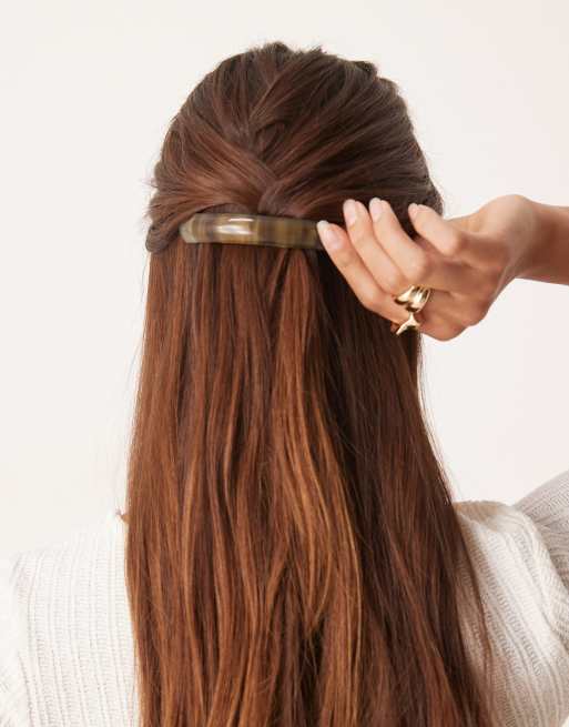 Sui Ava - Fermaglio per capelli arrotondato marrone a righe