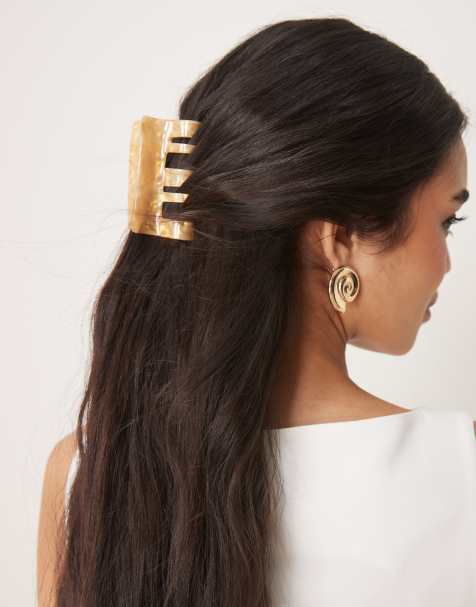 Sui Ava Fir marble medium hair claw in orange - view 1