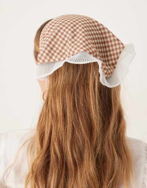 Sui Ava gingham headband head scarf in beige ASOS