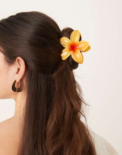 Sui Ava - Grande pince à cheveux fleur de frangipanier - Jaune - view 1