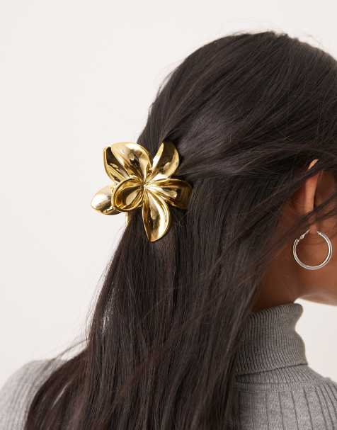 Sui Ava - Guldfarvet hårklemme med blomsterdesign i metal - view 1