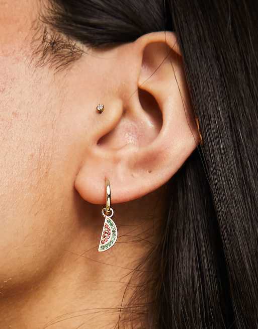 SUI AVA huggie hoop earrings with crystal watermelon pendant in gold 