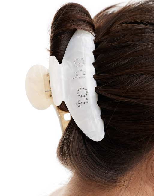 SUI AVA ida bride embellished big hair claw in cream resin , 3 of 4