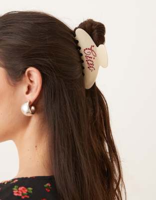 Ida Ciao Bella embellished large hair claw in cream-White