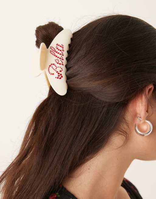 Sui Ava Ida Ciao Bella embellished large hair claw in cream, 2 of 3