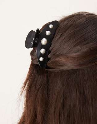 Sui Ava Sui Ava Ida classic pearly big hair claw in black