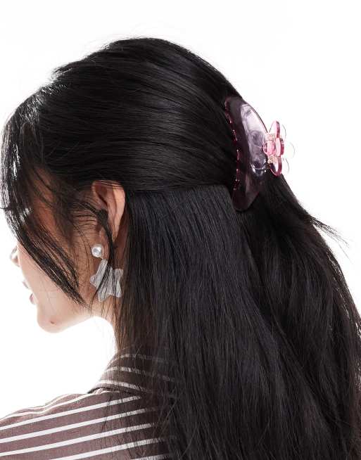 SUI AVA - Ida - Fermaglio per capelli rosa trasparente grande con margherita 