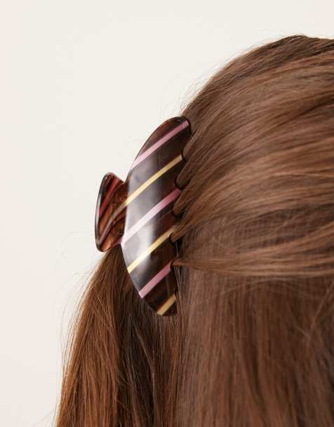 Sui Ava - Ida - Grande pince à cheveux à rayures - Rouge et marron - view 1