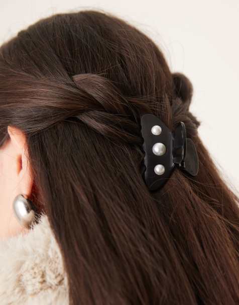 Sui Ava - Ida - Mini fermaglio per capelli classico nero con perle - view 1