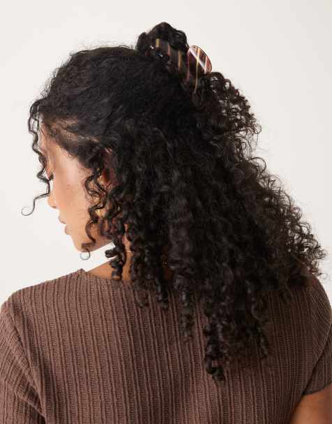 Sui Ava Ida striped big hair claw in red and brown - view 1