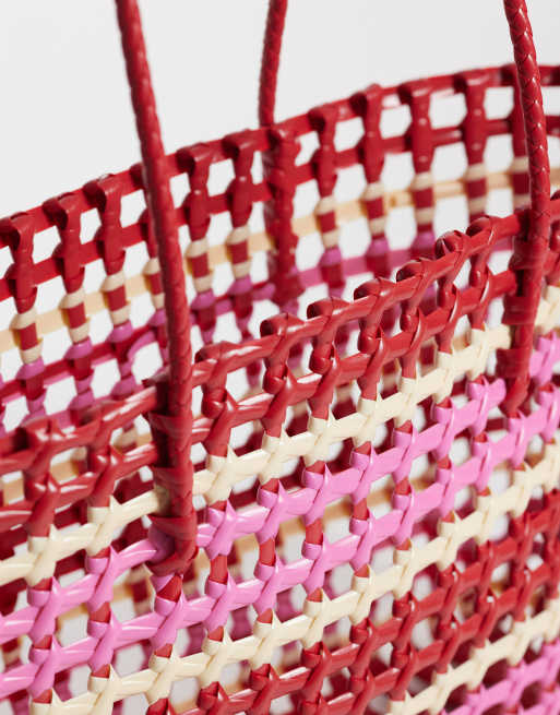 Sui Ava - Kaya - Grand cabas tressé à rayures - Rouge et rose, 4 de 4