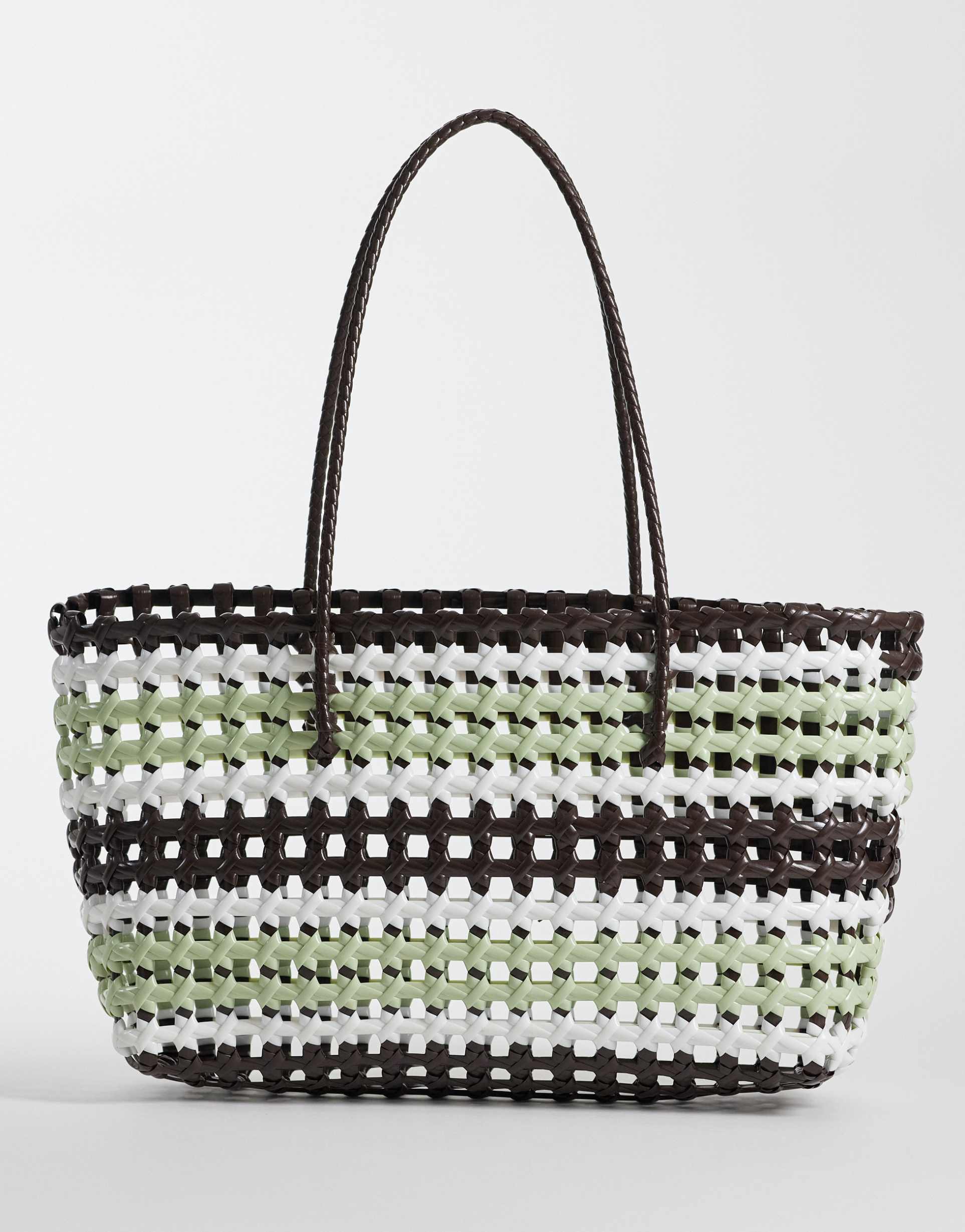 sui ava kaya woven big tote bag in brown and green stripe
