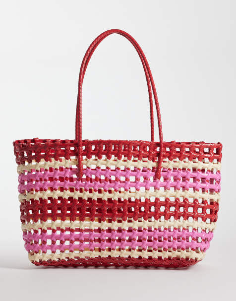 Sui Ava kaya woven big tote bag in red and pink stripe - view 1