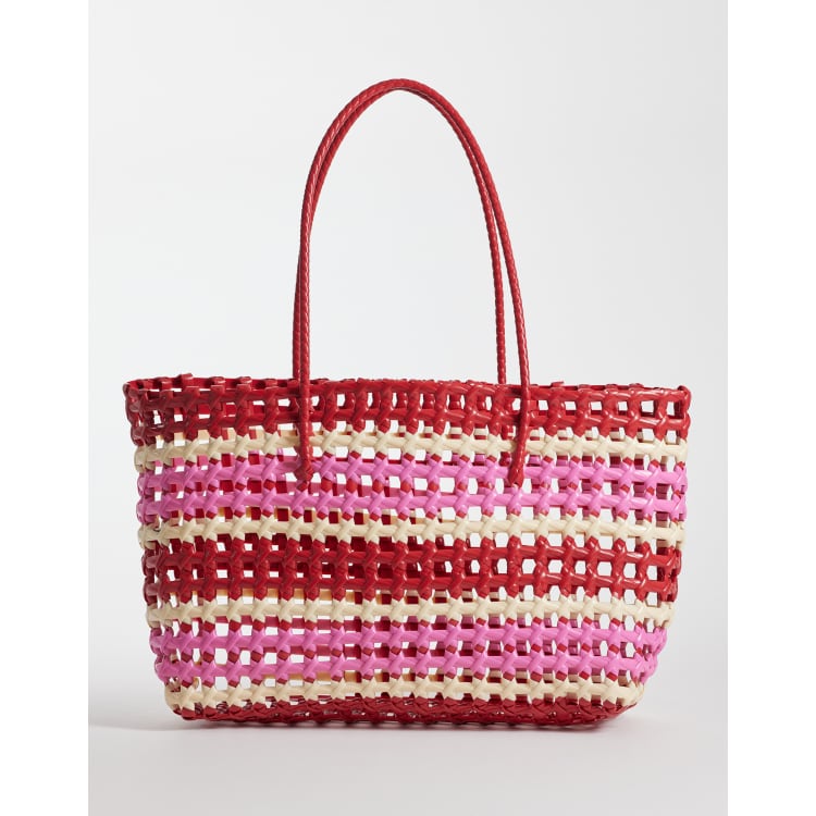 Sui Ava kaya woven big tote bag in red and pink stripe | ASOS