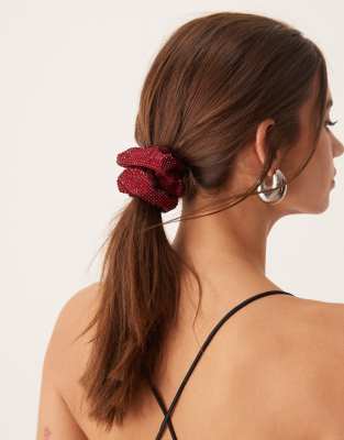 Sui Ava Kelly crystal hair scrunchie in burgundy-Red φωτογραφία