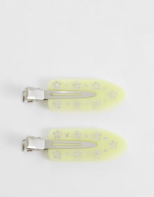 Sui Ava - Lot de 2 barrettes à cheveux à fleurs en strass - Vert