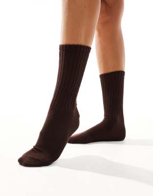 Sui Ava - Magda - Pointelle-Knöchelsocken in Dunkelbraun-Brown