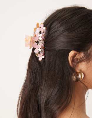 Sui Ava - Mittelgroße Haarklammer in Orange- und Rosa mit hübschem Blumendesign