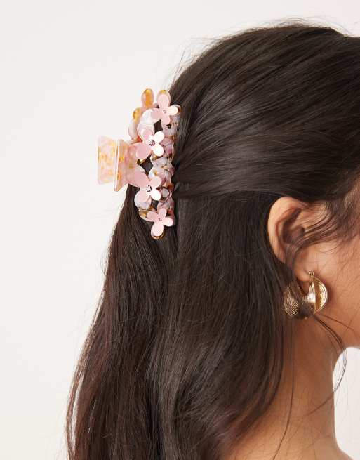 Sui Ava – Mittelgroße Haarklammer in Orange- und Rosa mit hübschem Blumendesign