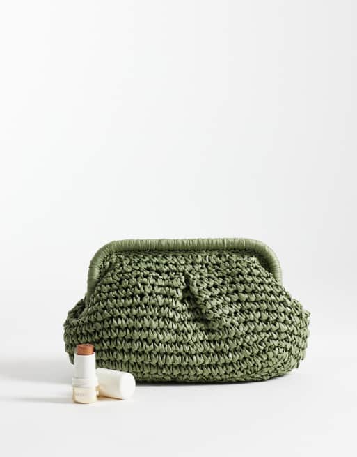 Sui Ava olivia bloom straw bag in olive green, 2 of 4