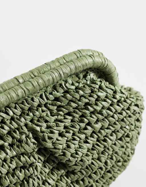 Sui Ava olivia bloom straw bag in olive green, 3 of 4