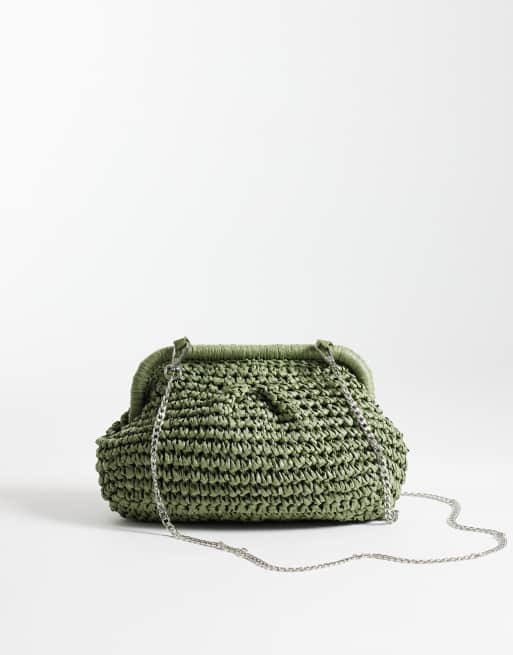 Sui Ava olivia bloom straw bag in olive green, 4 of 4