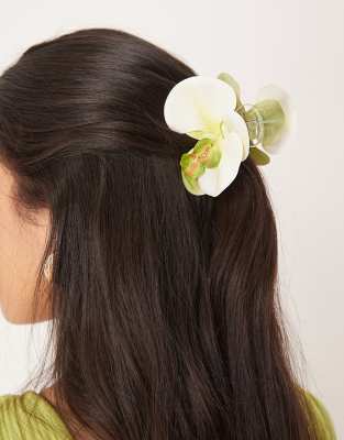 orchid flower hair clip in yellow