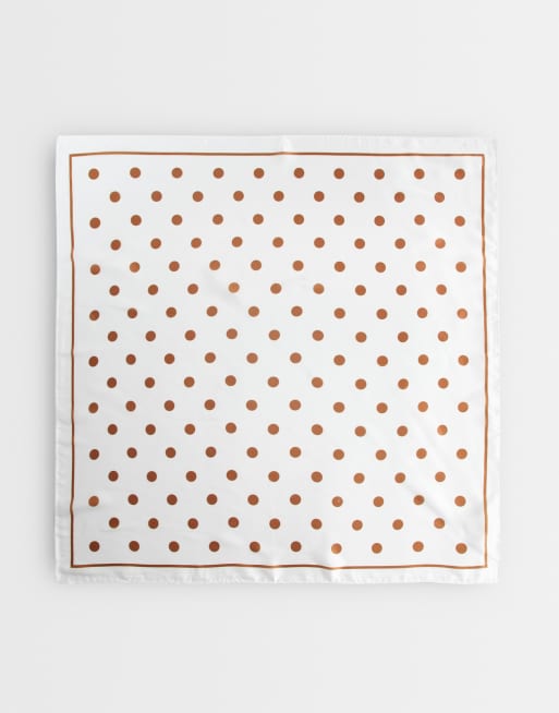 Sui Ava - Pañuelo para la cabeza marrón y blanco con estampado de lunares, 2 de 4