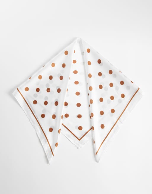 Sui Ava - Pañuelo para la cabeza marrón y blanco con estampado de lunares, 4 de 4