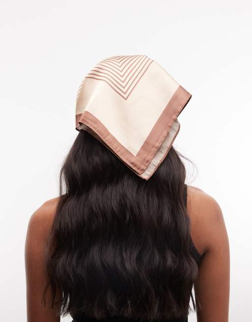 Sui Ava patterned headscarf in brown, 2 of 3