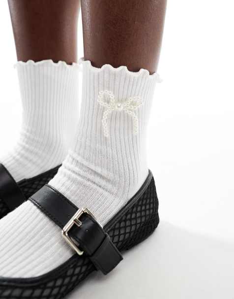 SUI AVA pearly bow ankle socks in white - view 1