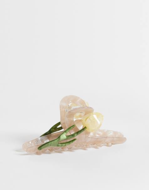 Sui Ava - Pinza para el cabello grande marrón con diseño de tulipanes - view 1