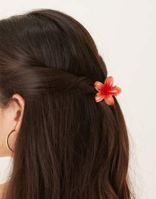 Sui Ava Sui Ava Plumeria flower mini hair clip in orange