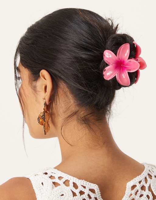 Sui Ava - Plumeria - Hårklemme med stort lyserødt blomsterdesign
