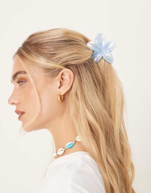 Sui Ava Plumeria metallic flower hair claw in blue , 4 of 4