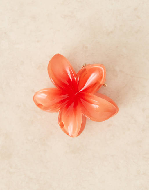 Sui Ava Plumeria mini flower hair clip in orange, 2 of 3