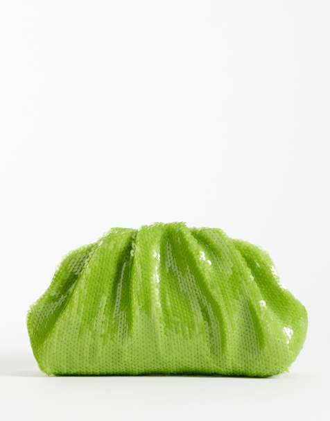 Sui Ava sequin clutch bag in lime green - view 1